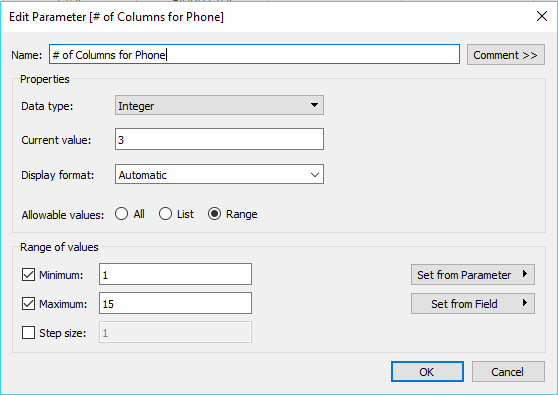 # of Columns Parameter